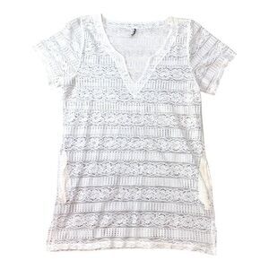 Nimes Cote D' Azur Bathing Suit 3X White Crochet Lace Short Sleeve Top Cover Up